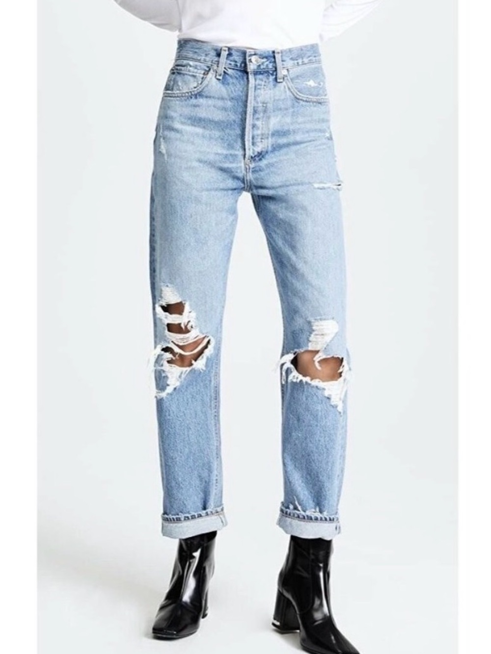 Agolde Light Blue Distressed Boyfriend Jeans